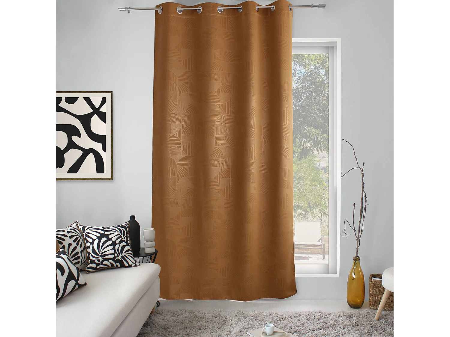 Cortina con ojales opaca estampada geométrica 140 x 240 cm