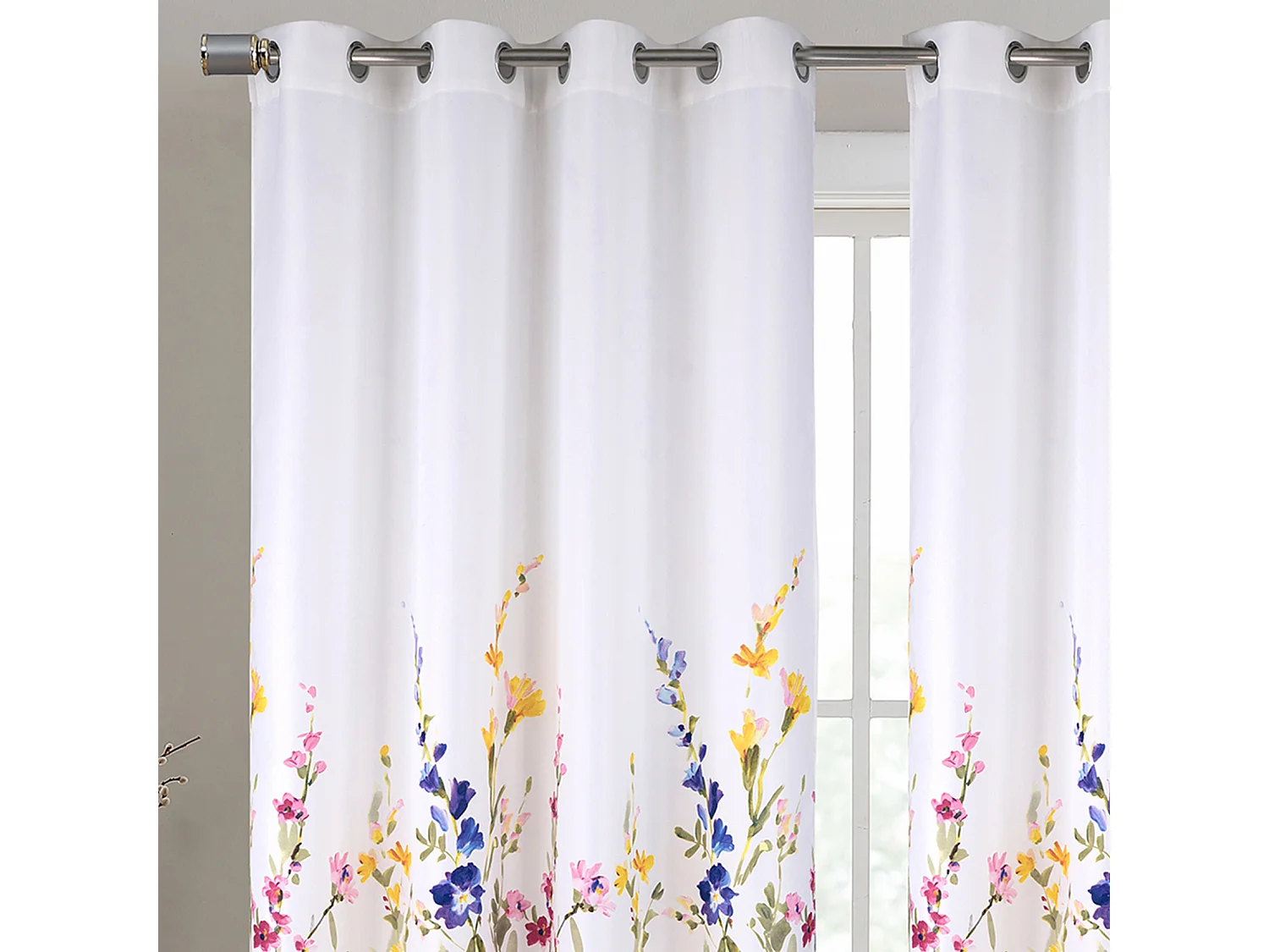 Paar Ösenvorhänge mit Multicolor-Blumenmuster 140 x 260 cm