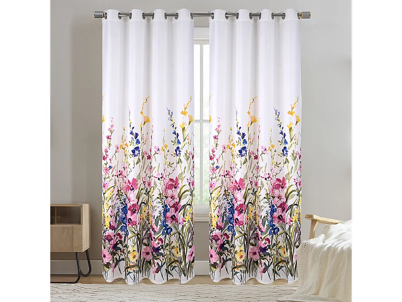 Par de Cortinas con Ojales y Motivo Floral Multicolor 140 x 260 cm