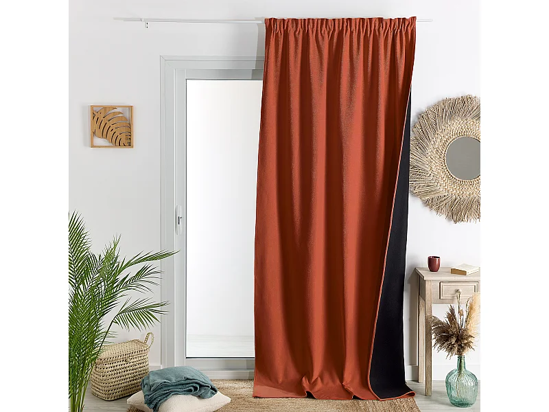 Rideau thermique phonique et semi occultant à galons fronceurs KONFOR