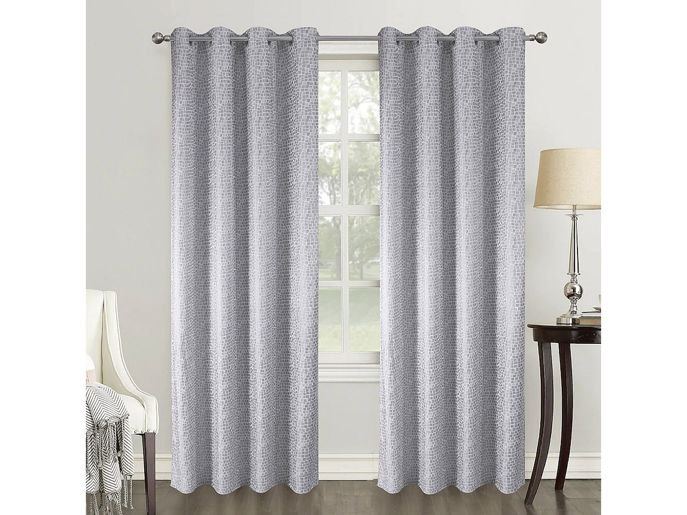 Lush Decor Paire De Rideaux Filtrant La Lumière 130x237.5cm, Motif Jaune Et Gris, Avec œillets