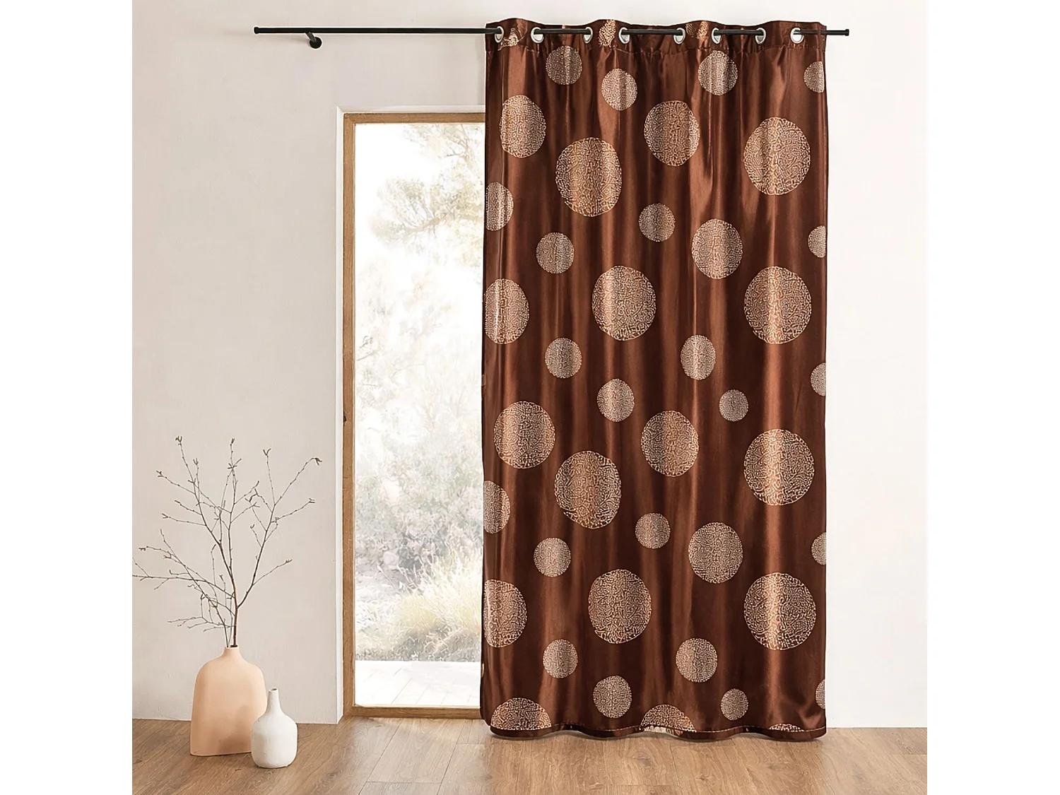 Vorhang aus Taft, bedruckt mit silbernen Kreisen 140 x 260 cm