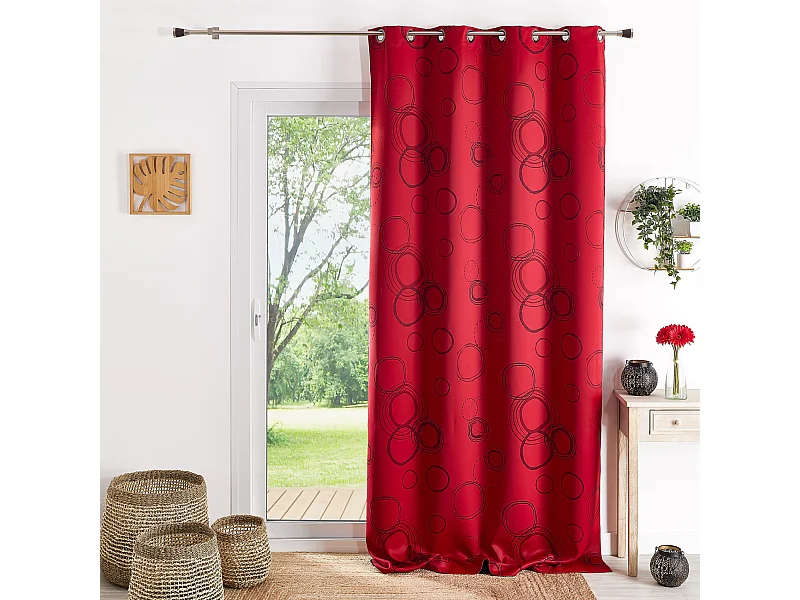 Cortina 100% Ocultante Estampado Círculos Rojo 140 x 260 cm