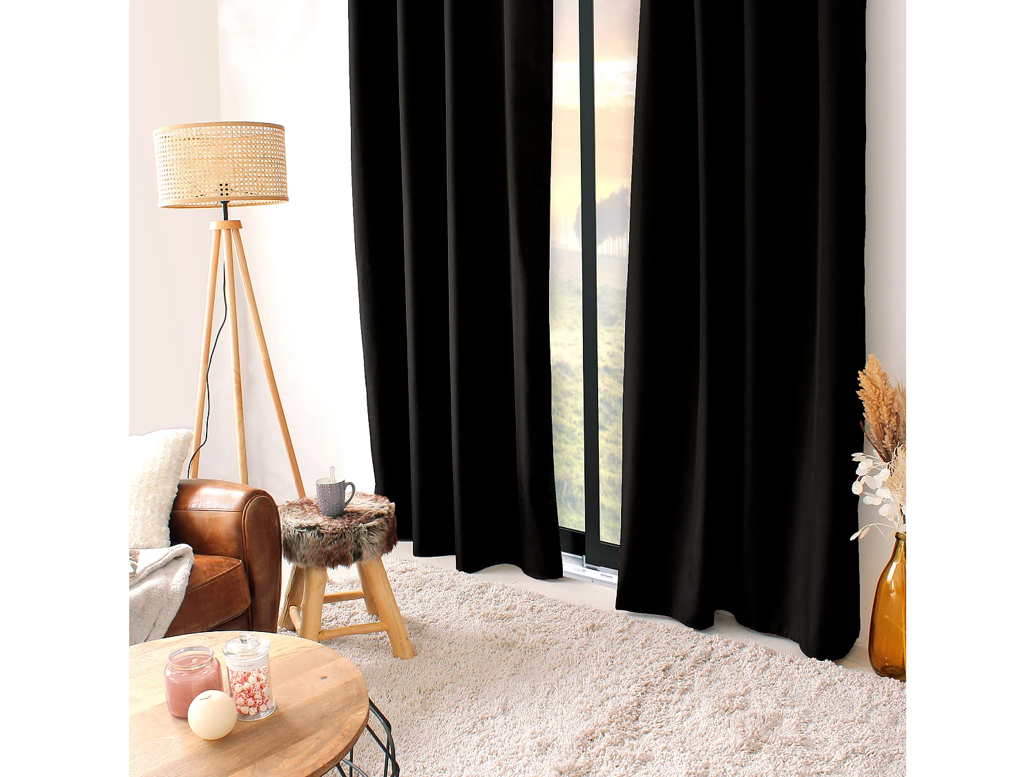 Rideau Thermique Occultant "Glacier" 135x240cm Noir