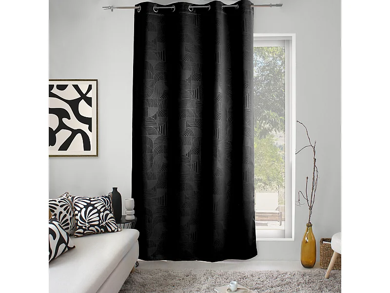 Ösenvorhang blickdicht mit geometrischem Druck 140 x 240 cm