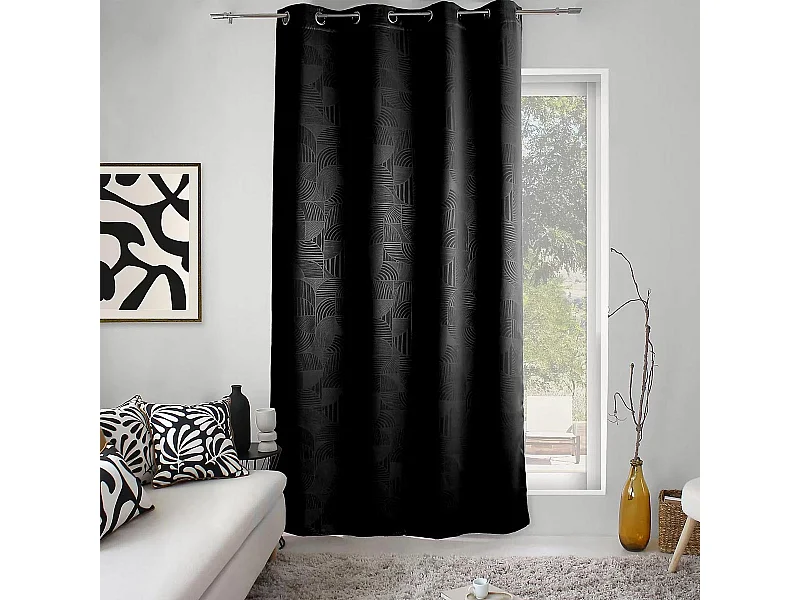 Rideau Occultant à Motifs Frappés "Signature" 140x240cm Noir