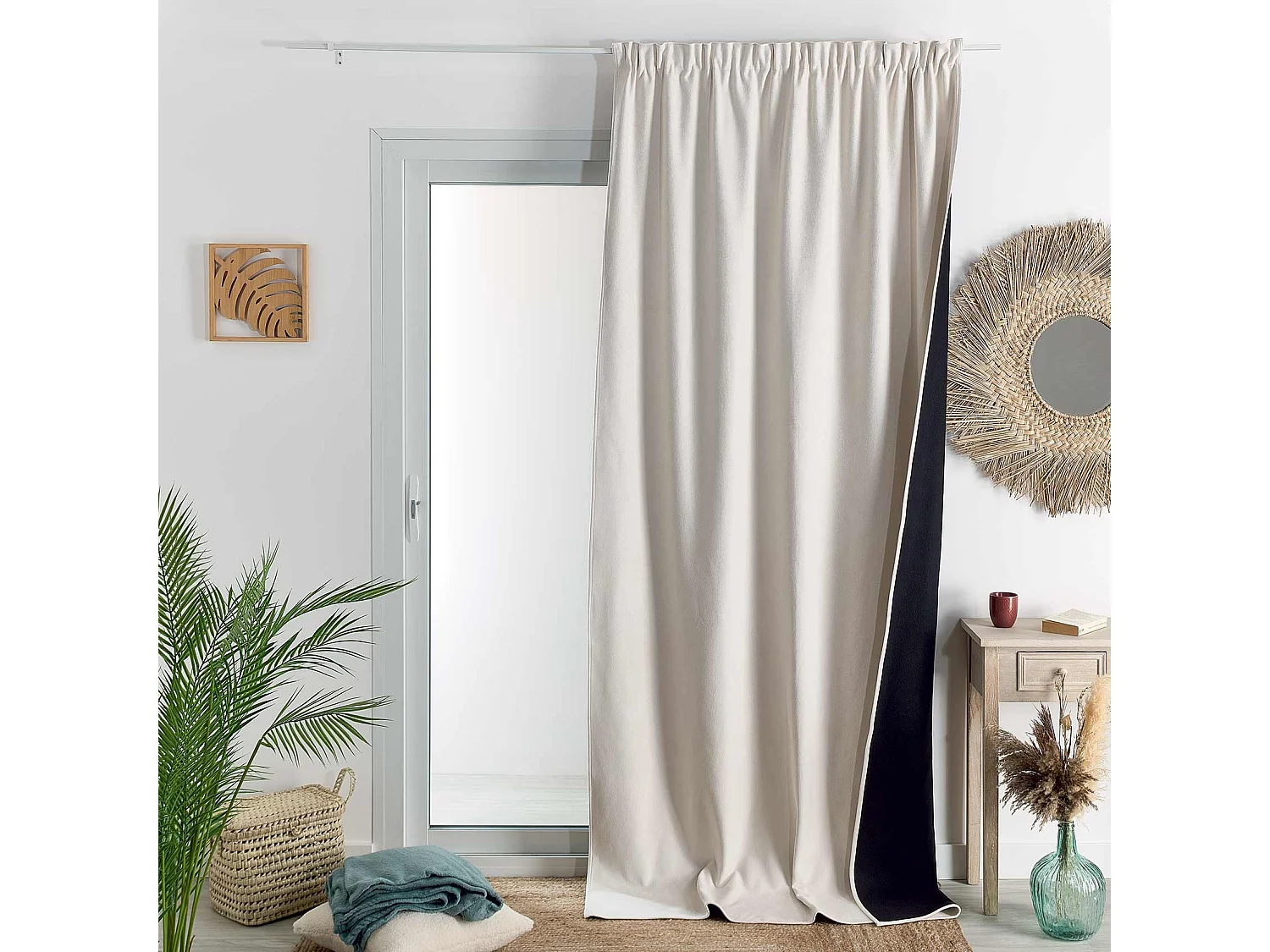 Rideau thermique phonique et semi occultant à galons fronceurs KONFOR