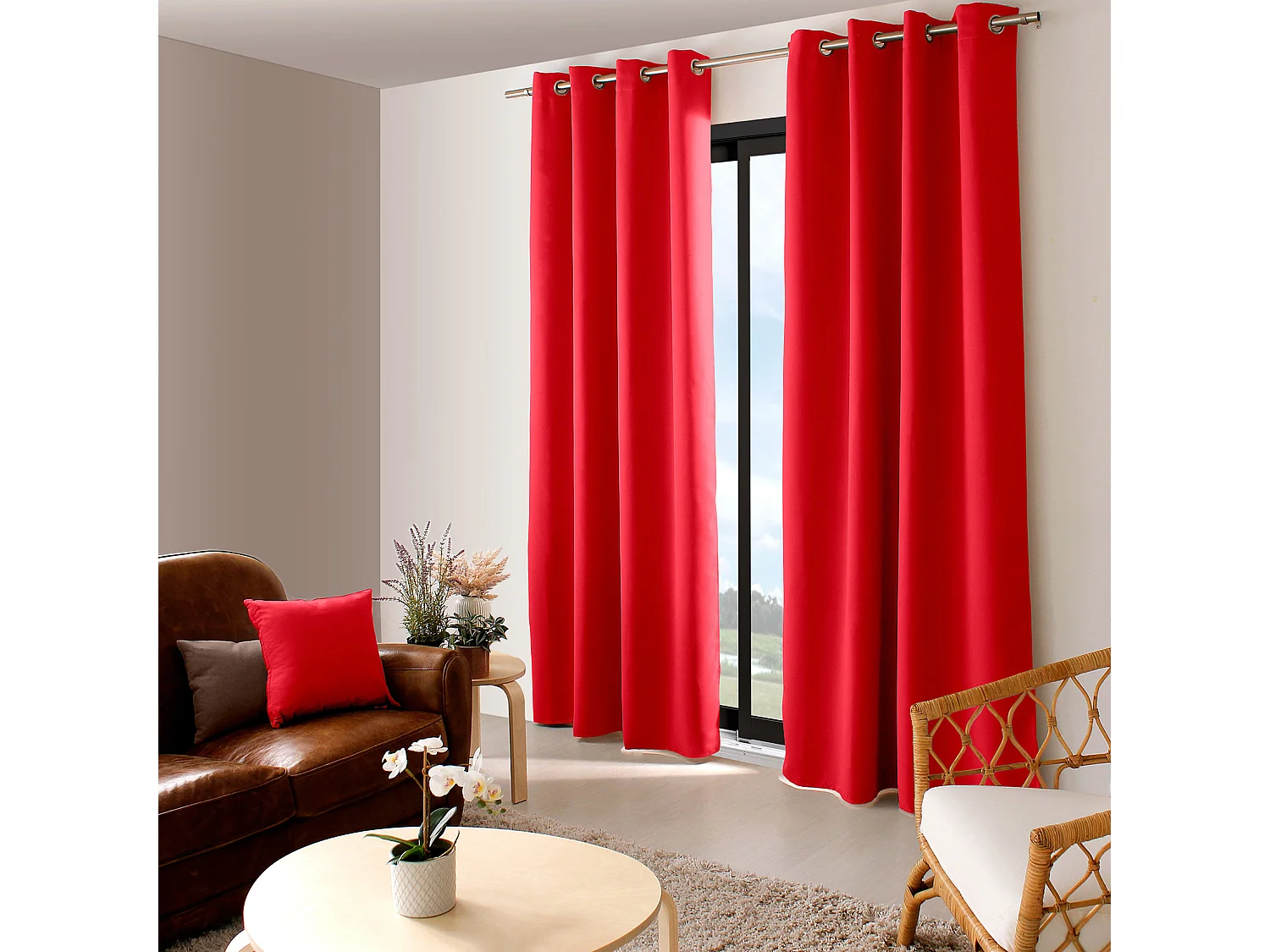 Rideau Occultant à Œillets "Reglisse" 140x240cm Rouge