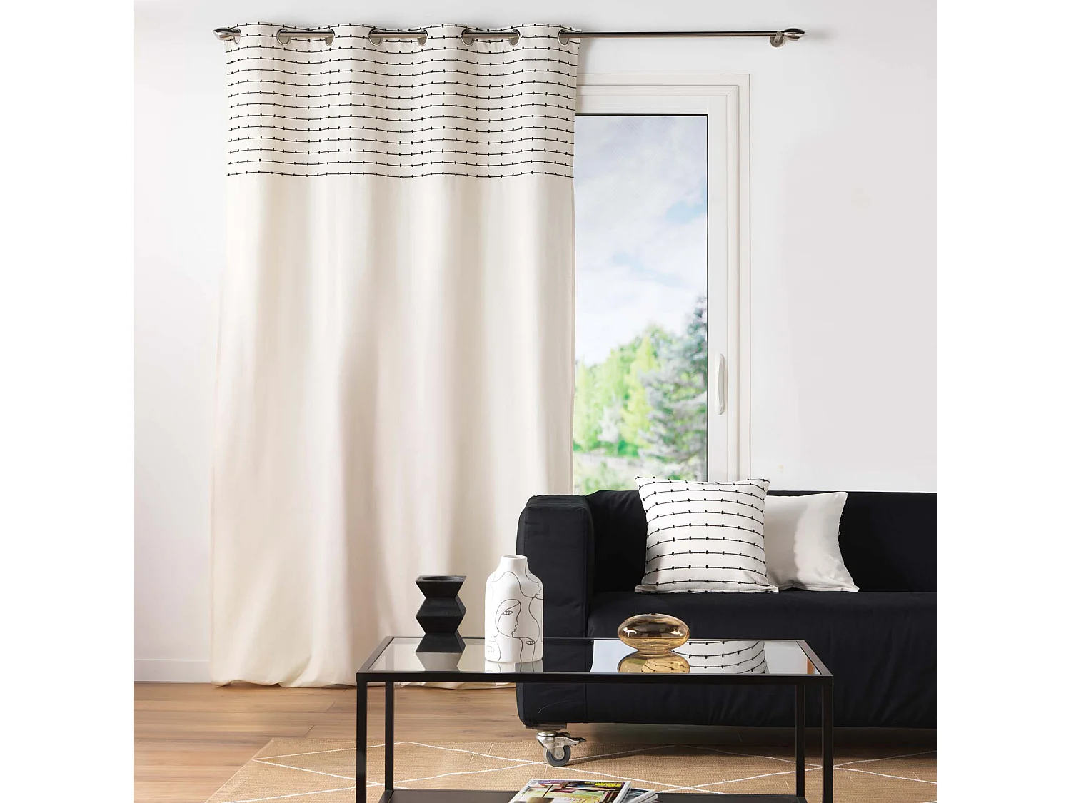 Cortina de algodón reciclado con corte de hilo superior 140 x 240 cm