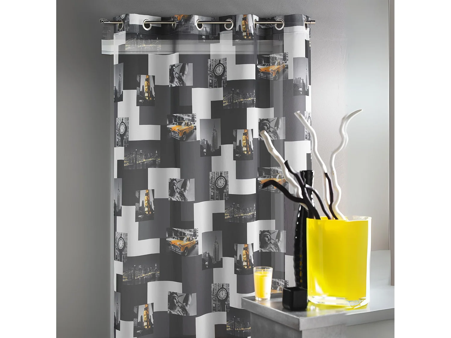 Rideau en Shantung imprimé "Taxi NY"
