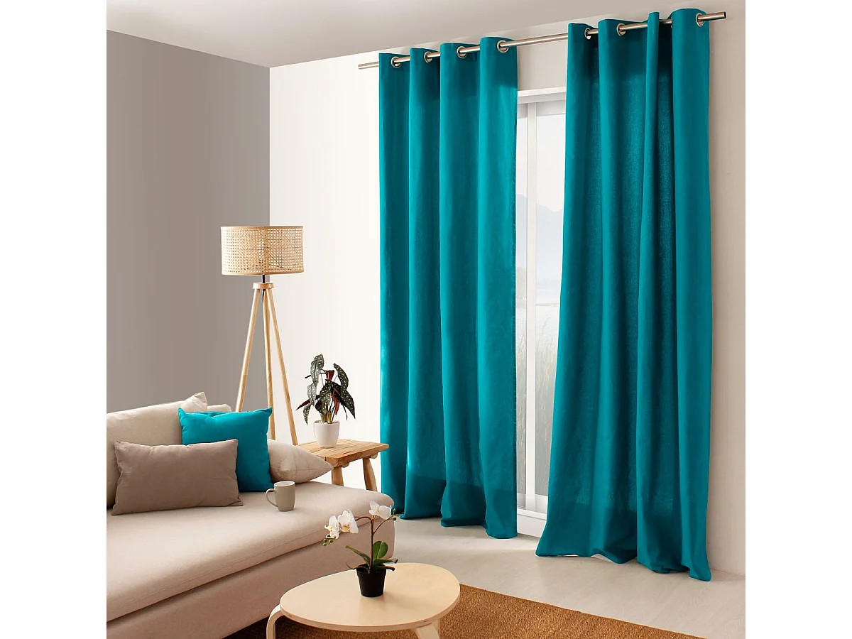 Rideau Uni à Œillets "Panama" 135x240cm Bleu Canard