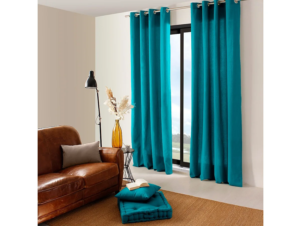 Rideau Uni à Œillets "Panama" 135x240cm Bleu Canard