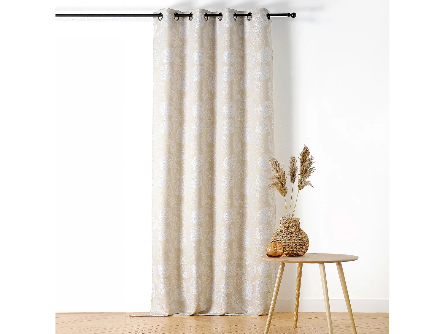 Cortina con Ojales Motivo de Hojas con Relieve 140 x 260 cm