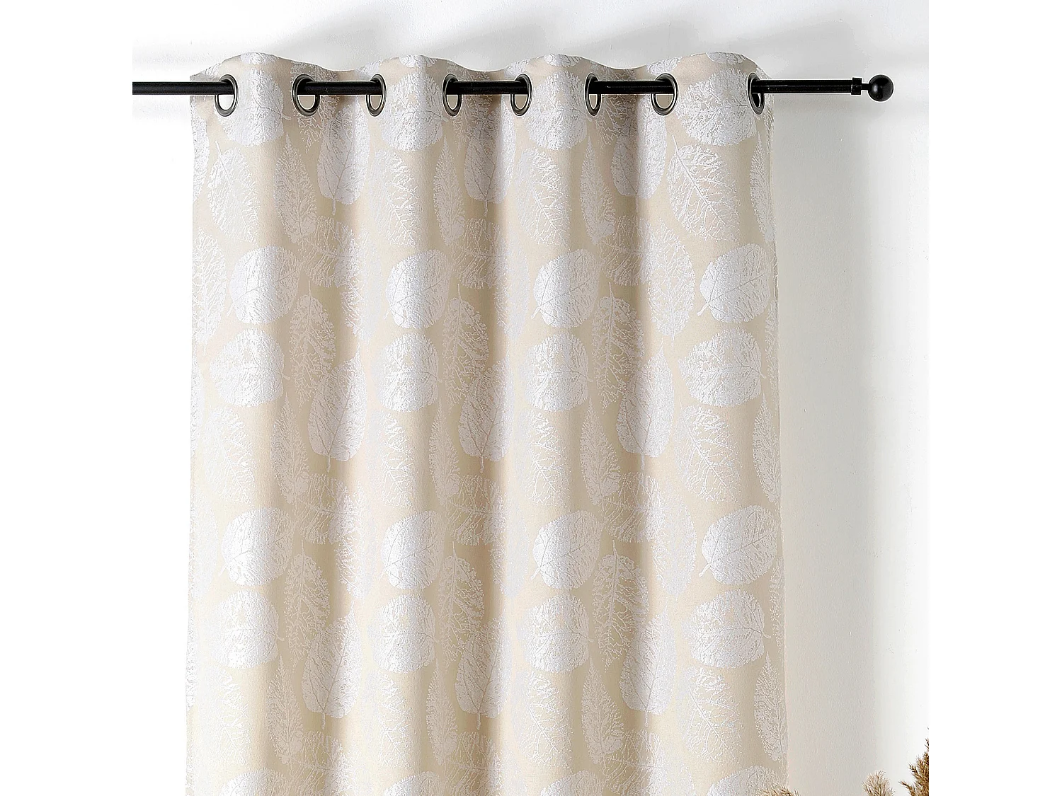 Cortina con Ojales Motivo de Hojas con Relieve 140 x 260 cm