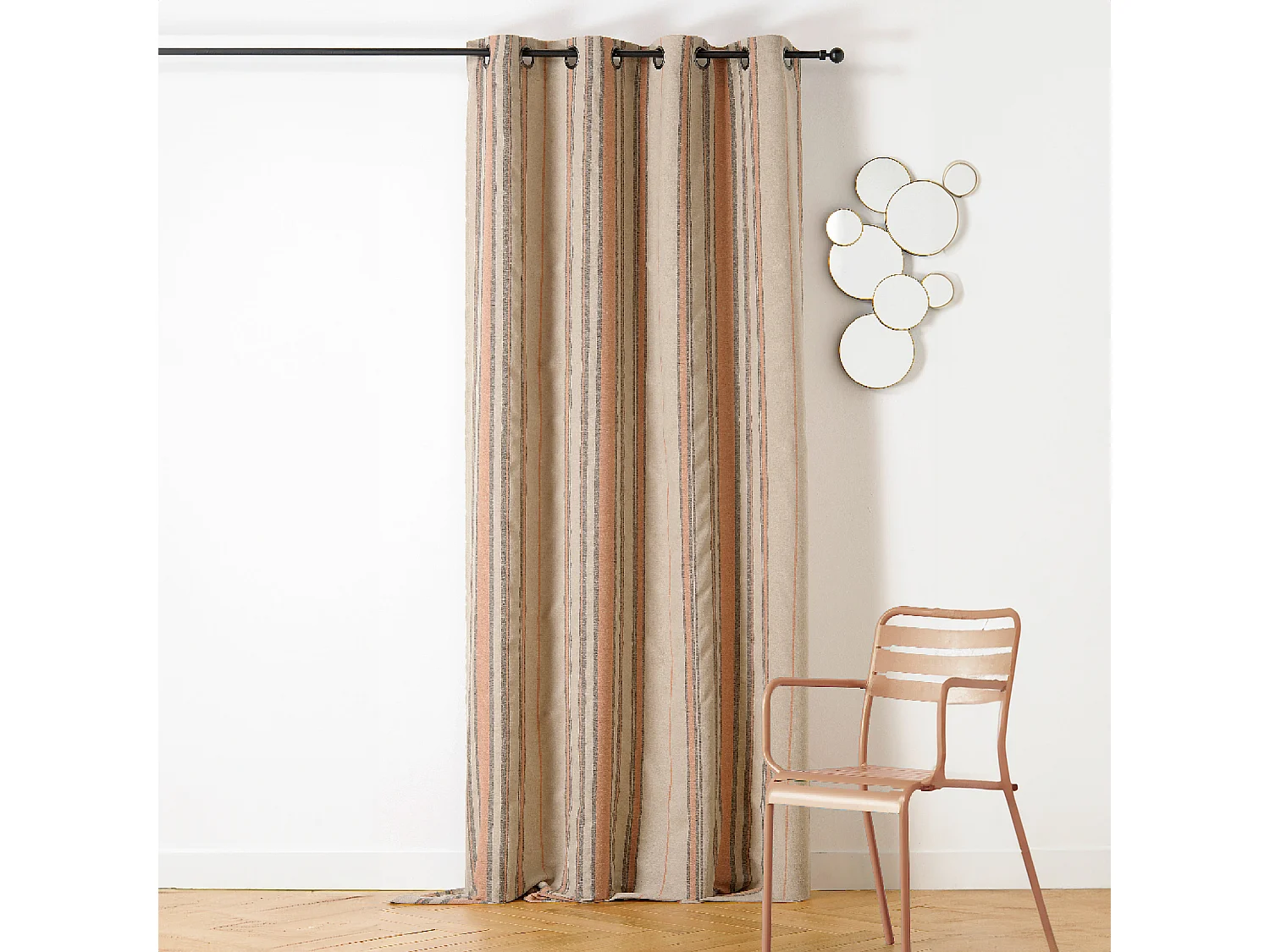 Cortina con Ojetes Rayada Estilo Mediterráneo 140 x 265 cm