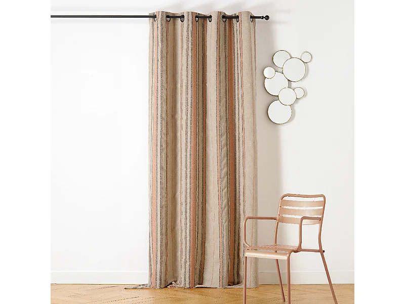 Cortina con Ojetes Rayada Estilo Mediterráneo 140 x 265 cm