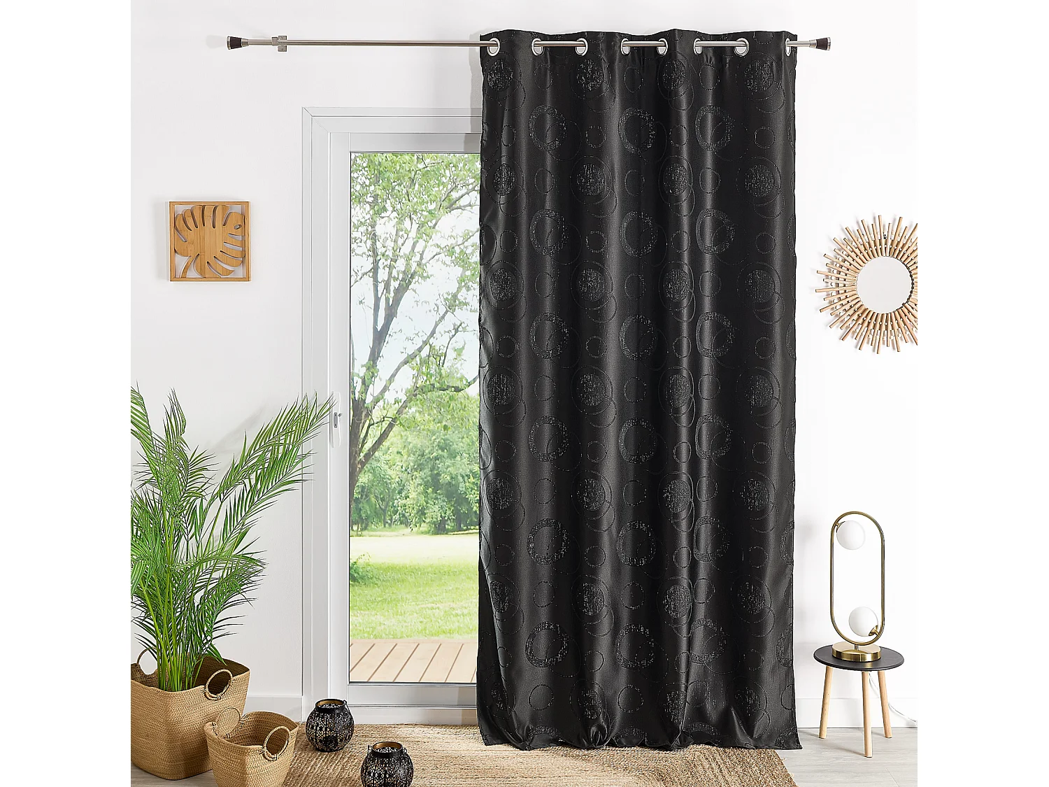 Cortina círculos grandes e hilos plateados 140 x 240 cm