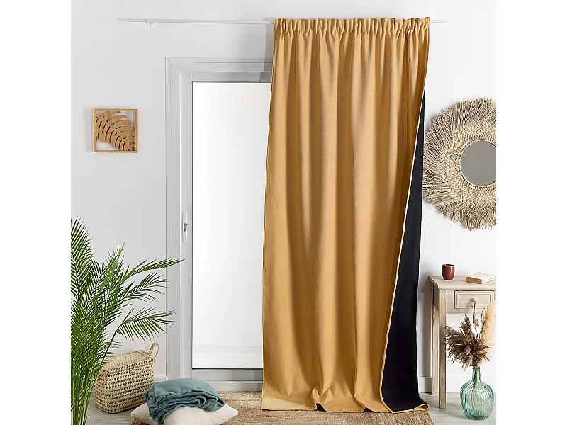 Rideau thermique phonique et semi occultant à galons fronceurs KONFOR