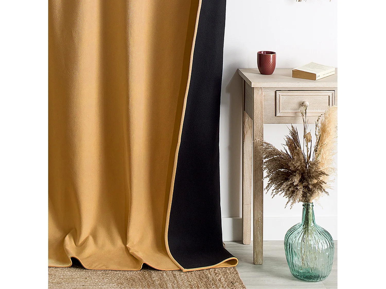 Rideau thermique phonique et semi occultant à galons fronceurs KONFOR