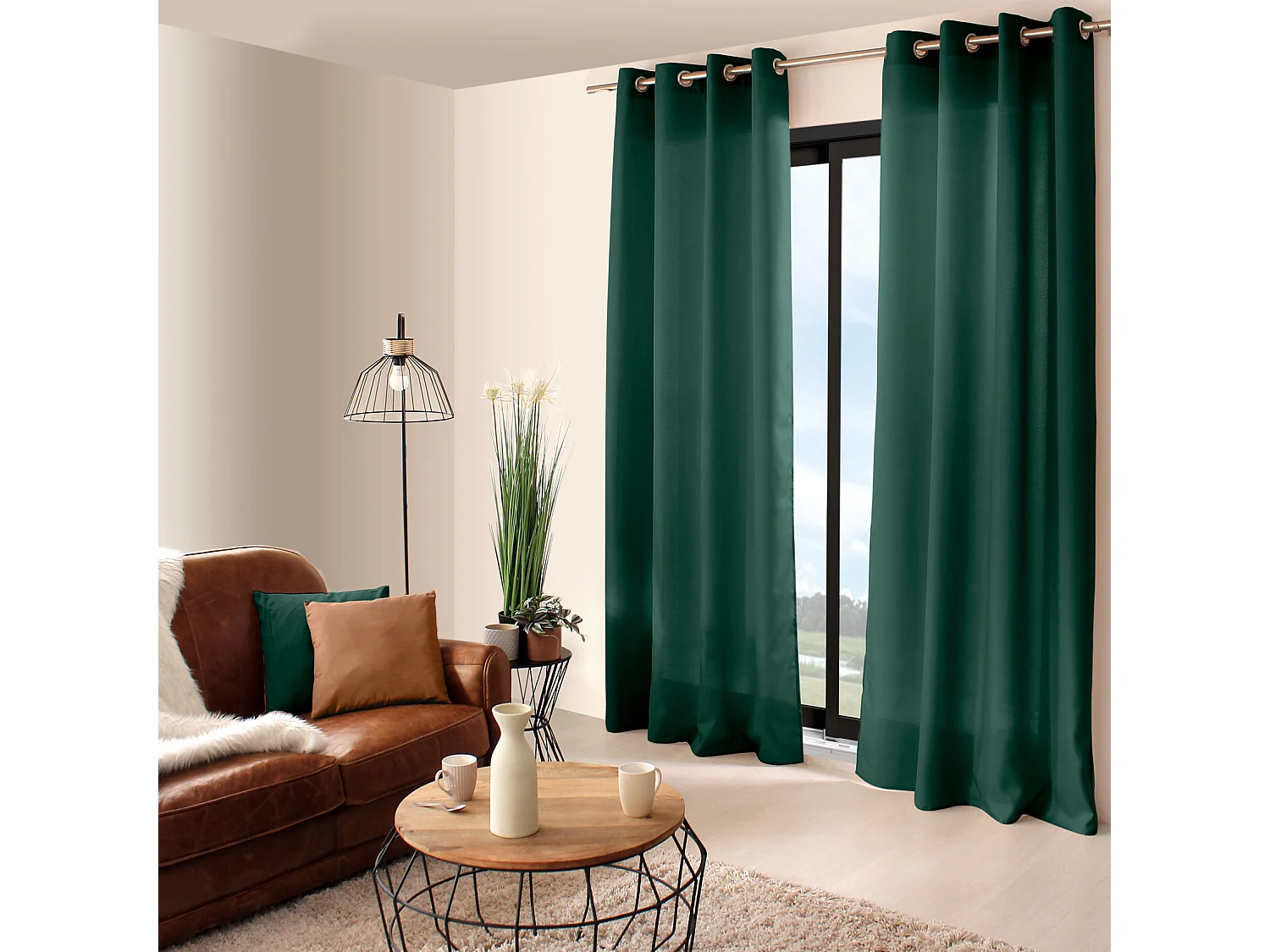 Rideau à Œillets Uni "Basic" 140x240cm Vert Foncé