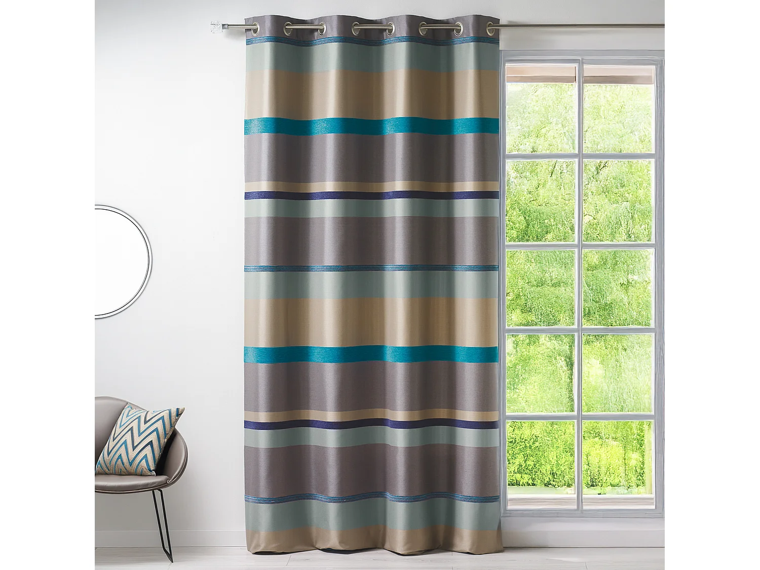 Cortina Bouchara en jacquard rayas horizontales 140 x 260 cm