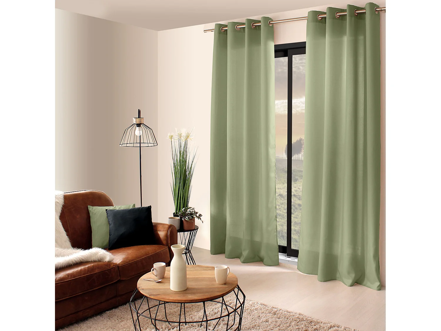 Rideau à Œillets Uni "Basic" 140x240cm Vert Olive