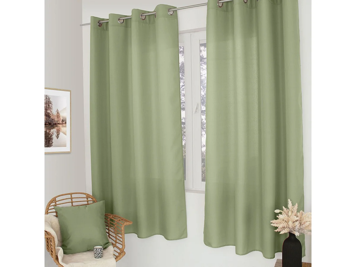 Rideau à Œillets Uni "Basic" 140x240cm Vert Olive
