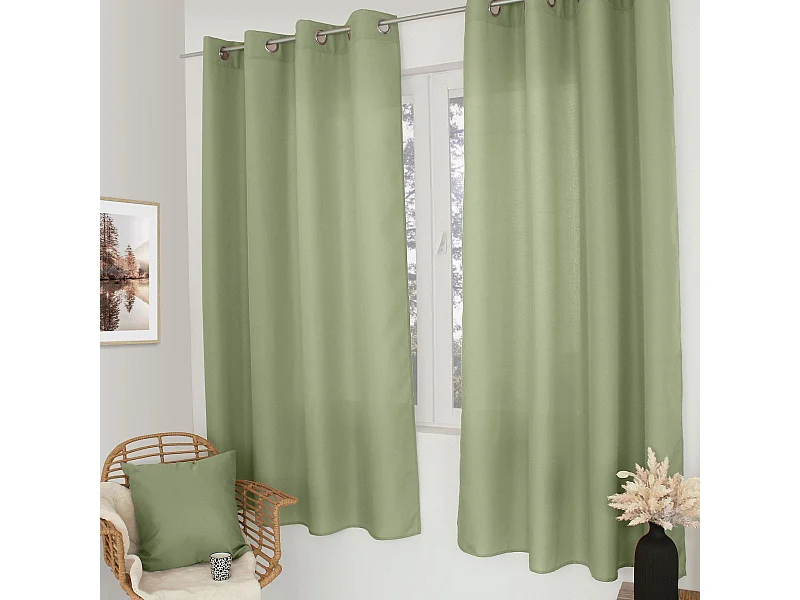 Rideau à Œillets Uni "Basic" 140x240cm Vert Olive