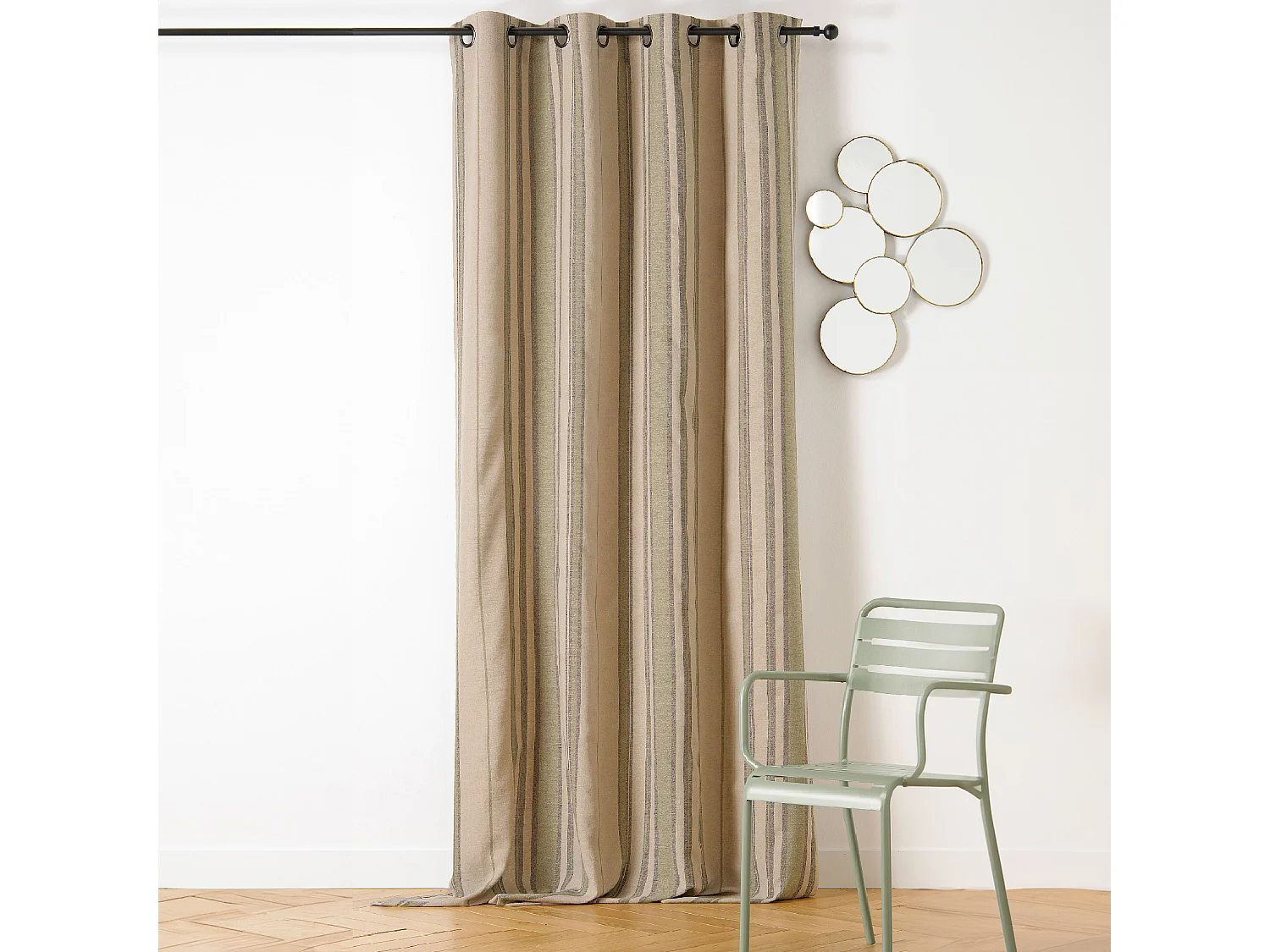 Cortina con Ojetes Rayada Estilo Mediterráneo 140 x 265 cm