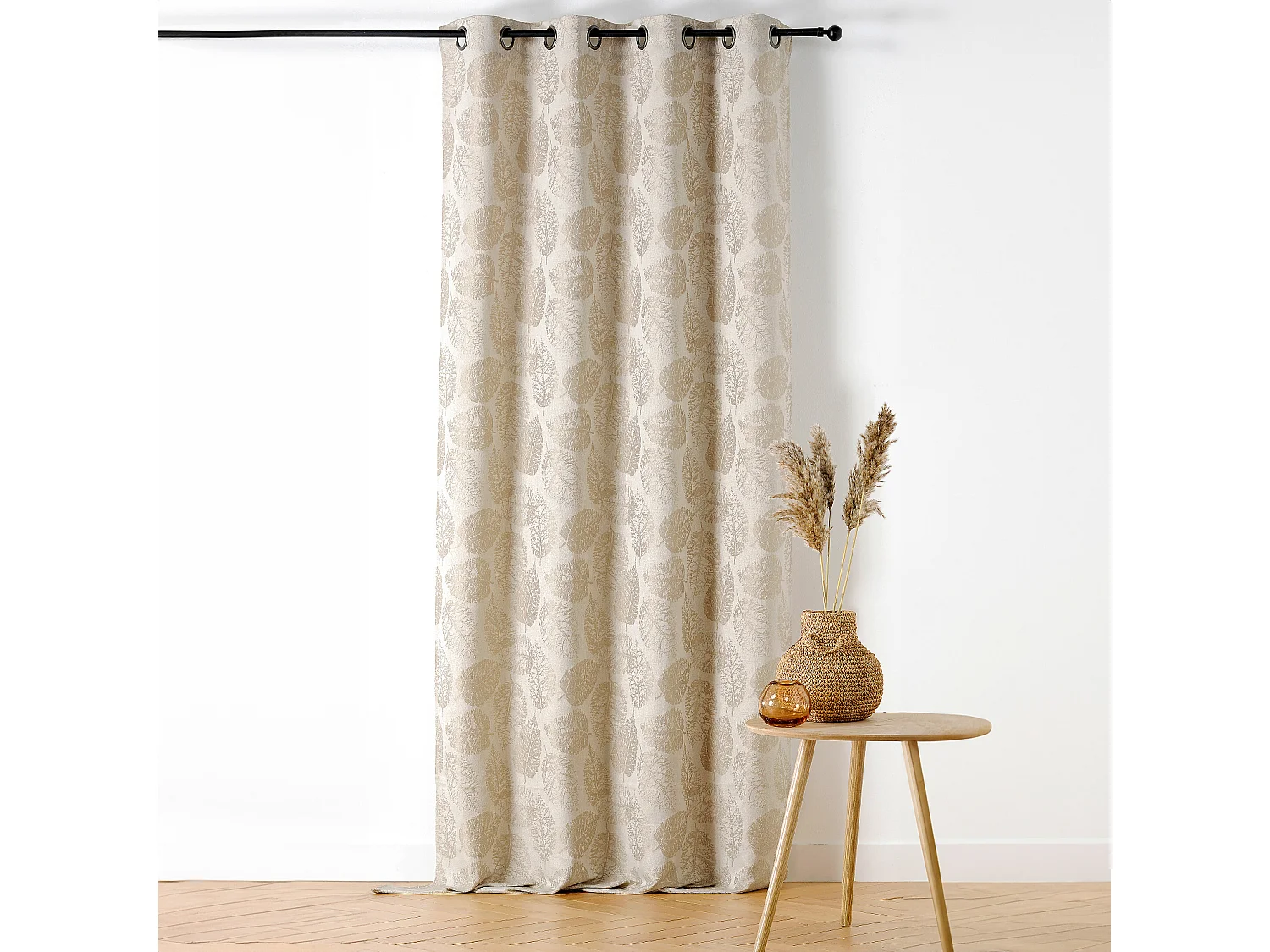 Gardine mit Ösen im Blattmuster mit Relief 140 x 260 cm