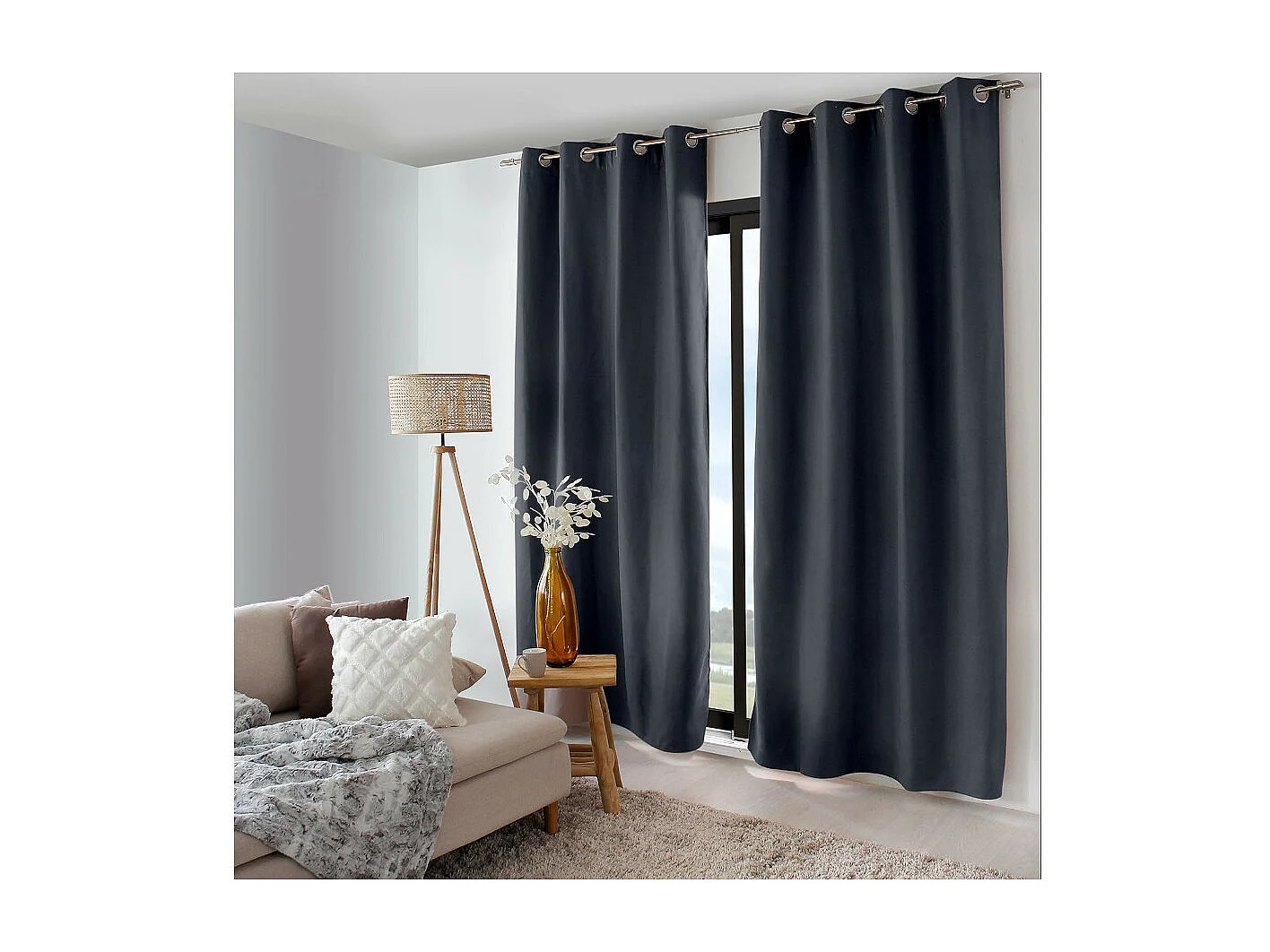 Rideau Thermique Occultant  "Nordica" 135x240cm Gris Foncé
