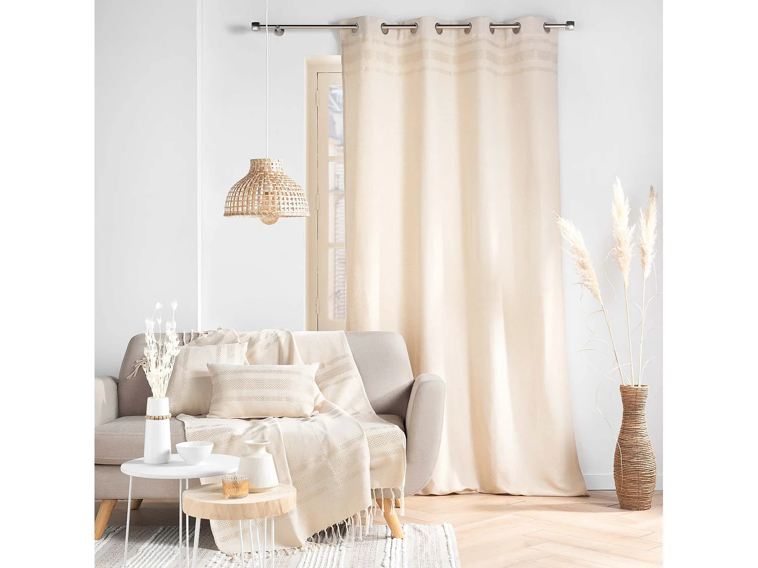 Rideau à Œillets Jacquard "Doreline" 140x240cm Beige