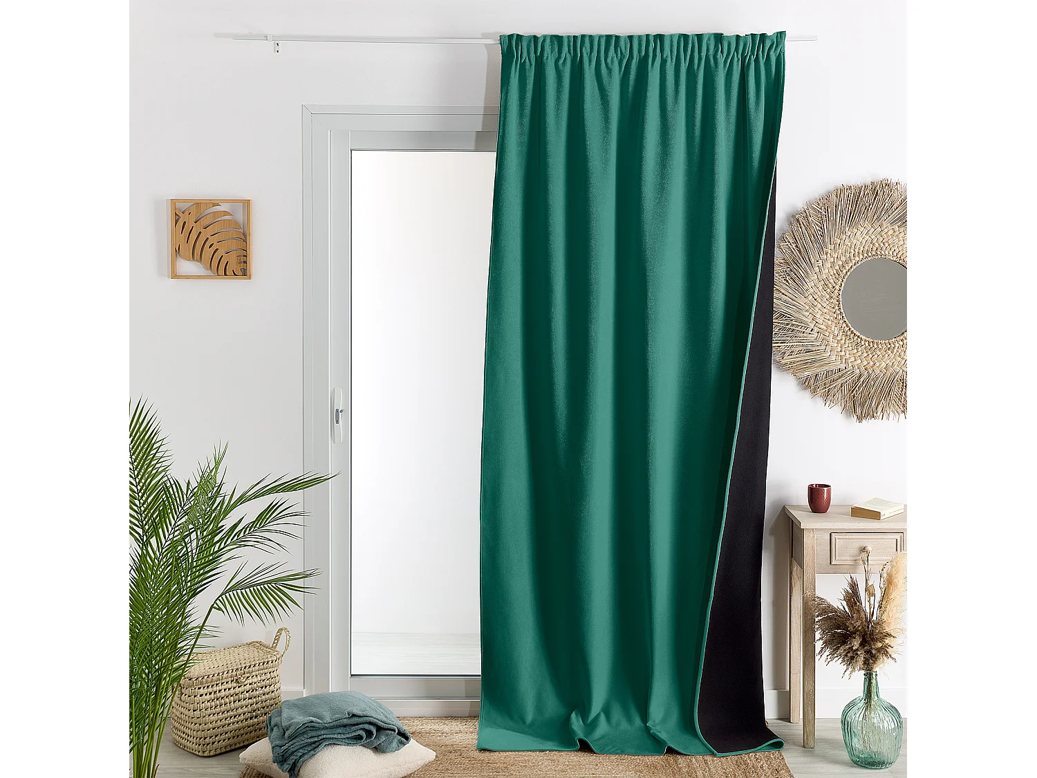 Rideau thermique phonique et semi occultant à galons fronceurs KONFOR