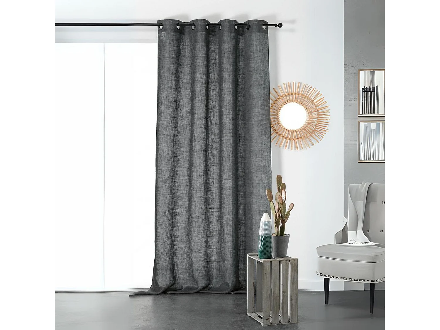 Cortina tamizante y natural de 100% lino 145 x 260 cm