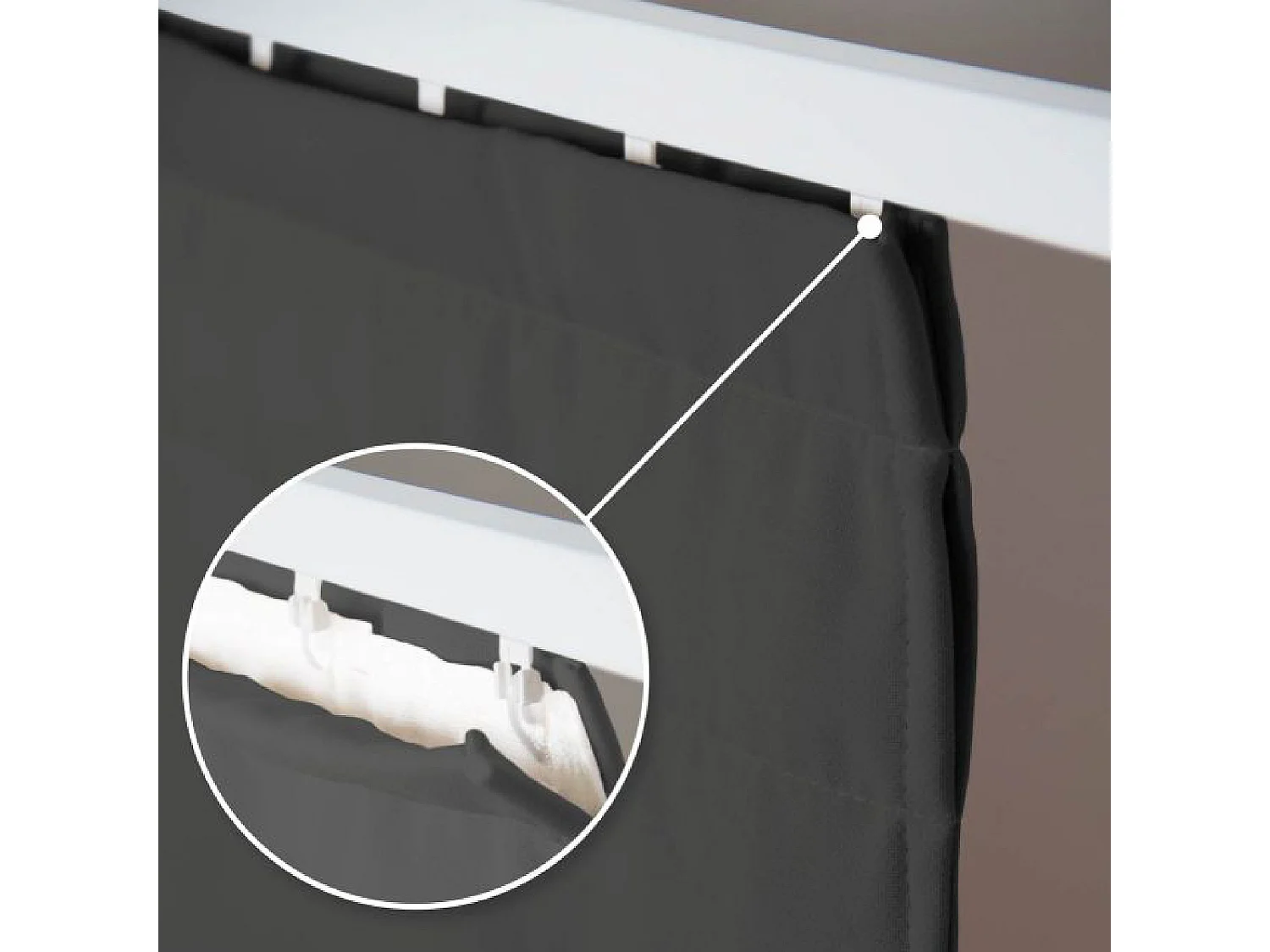 Cortina separadora de ambientes con paso de varilla y trenzado fruncido 145 x 250 cm