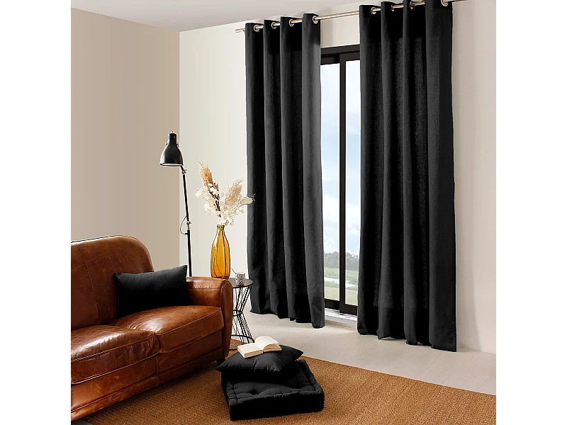 Rideau Uni à Œillets "Panama" 135x240cm Noir