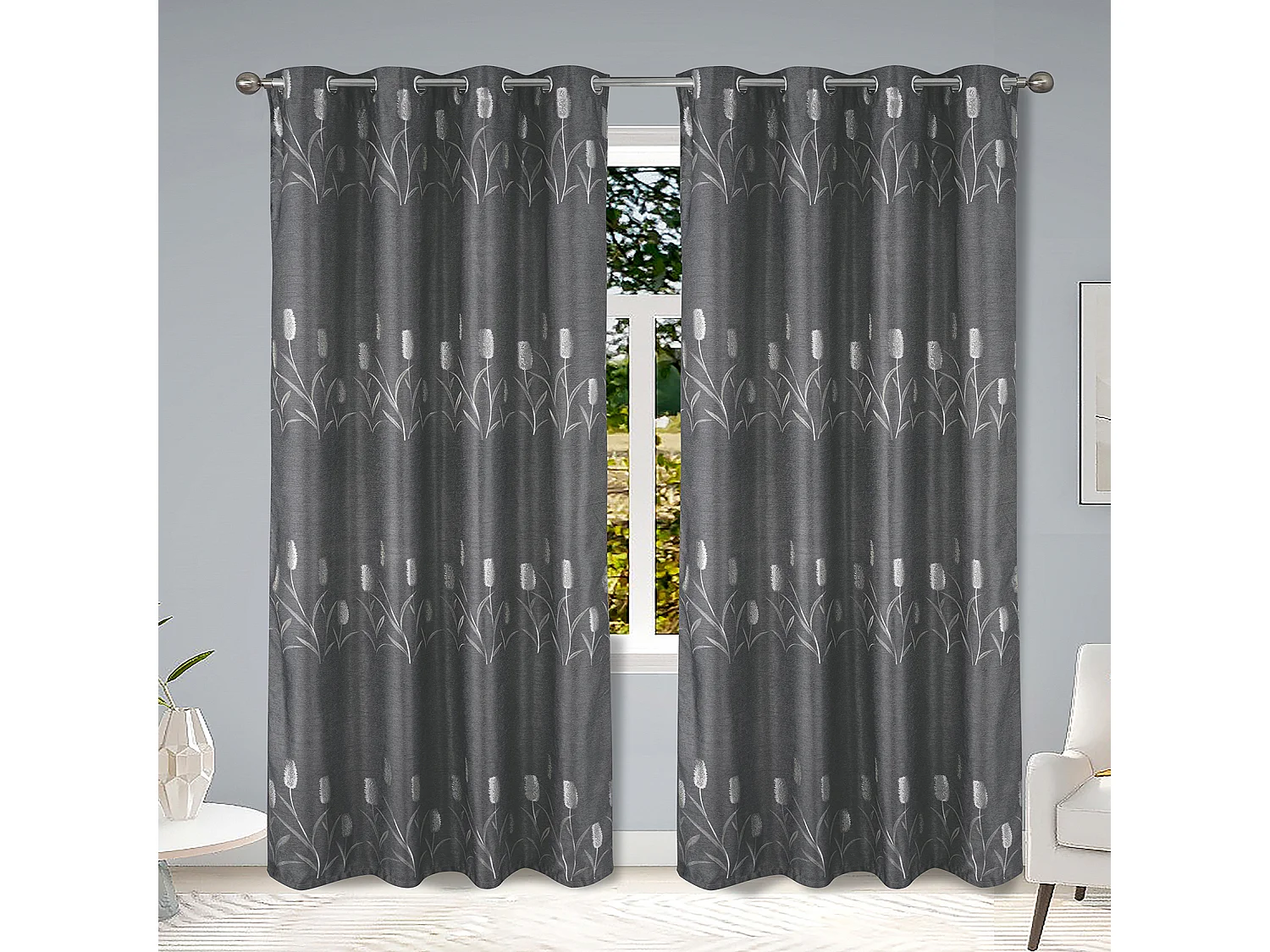 Paar Verdunkelungsvorhänge mit Glänzenden Blumenmustern 140 x 260 cm