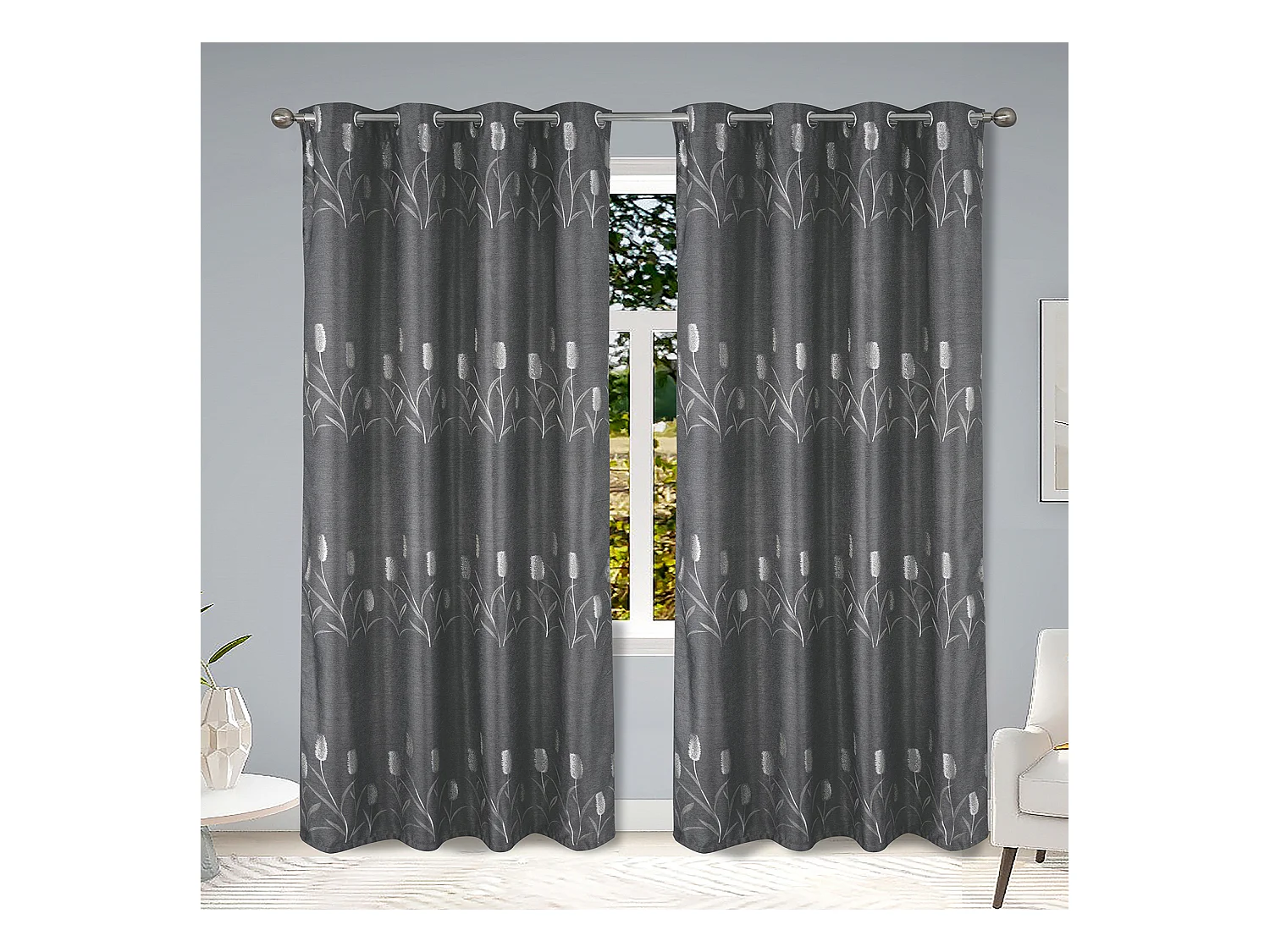 Paire de rideaux occultants tissés brillants avec motif fleur