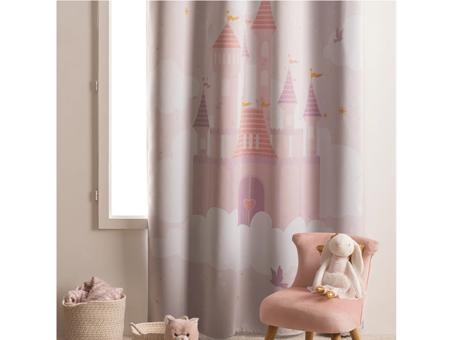 Blickdichter Vorhang mit Schlossmotiv für Kinder 135 x 260 cm