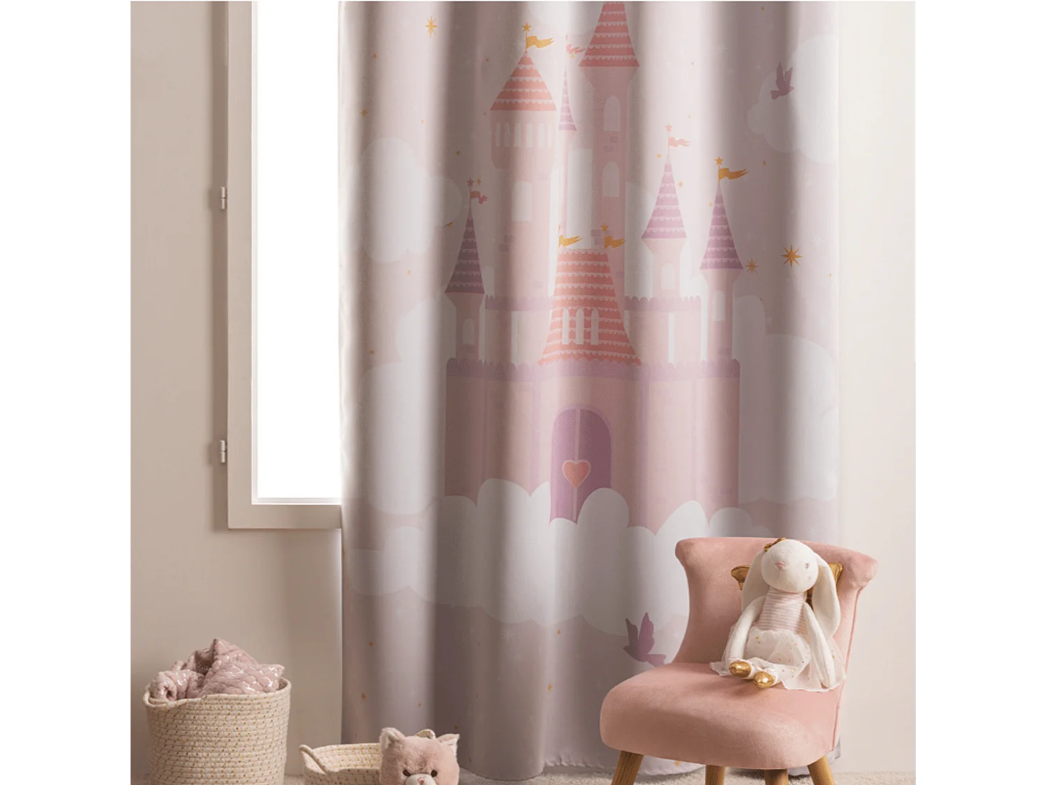 Cortina opaca con diseño de castillo para niños 135 x 260 cm