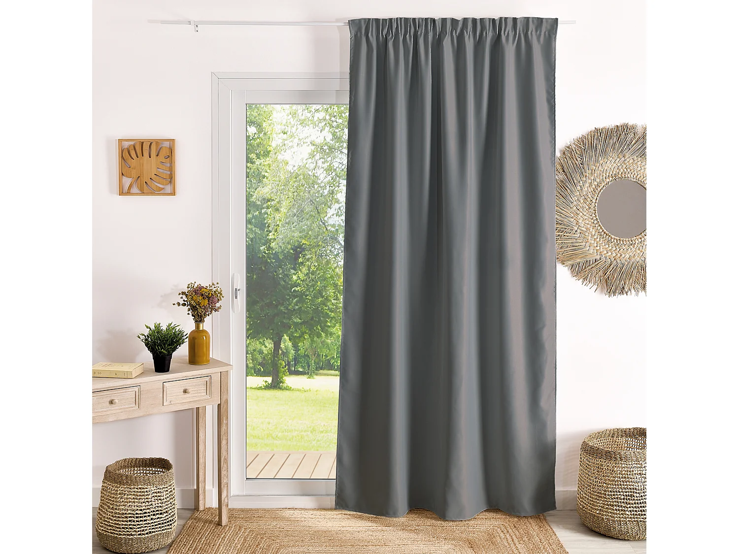 Verdunkelnder Gardinenvorhang mit Kräuselband, flammhemmend M1 Non Feu 140 x 180 cm