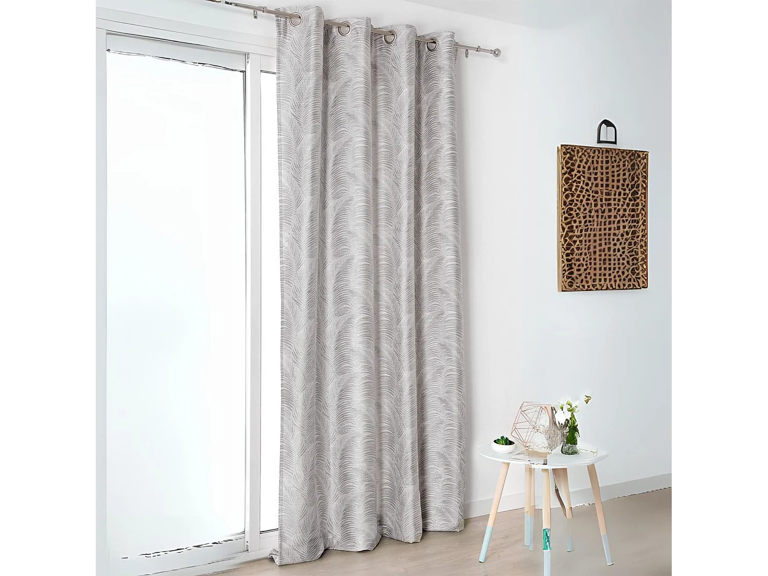 Cortina con ollaos motivos palmas 145 x 250 cm