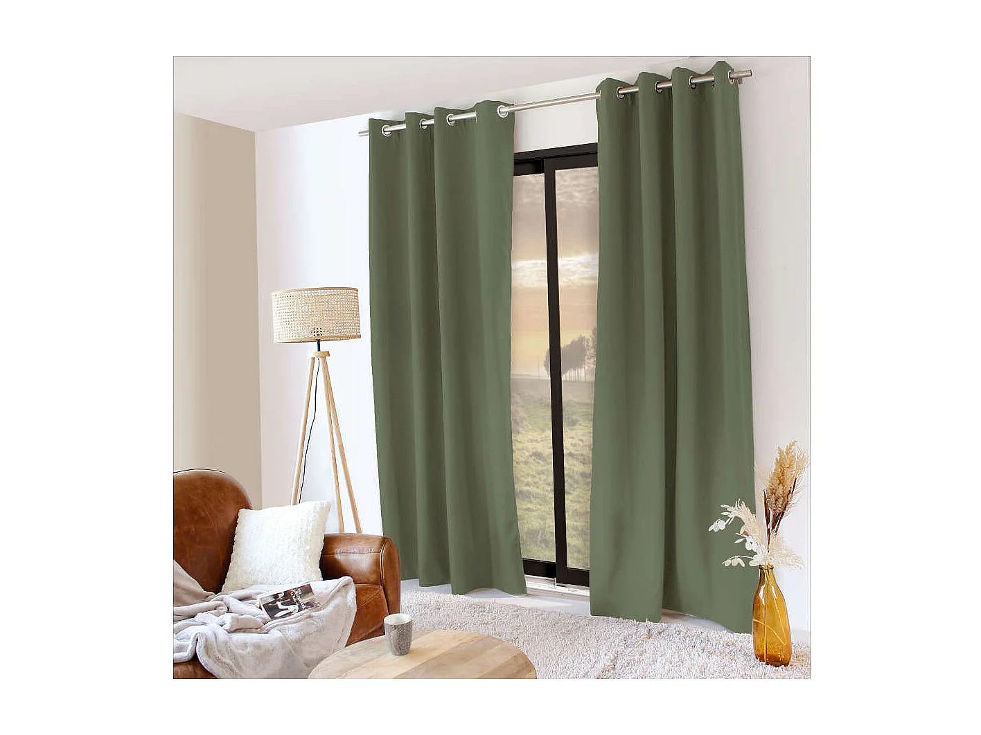 Rideau Thermique Occultant "Glacier" 135x240cm Vert Gris