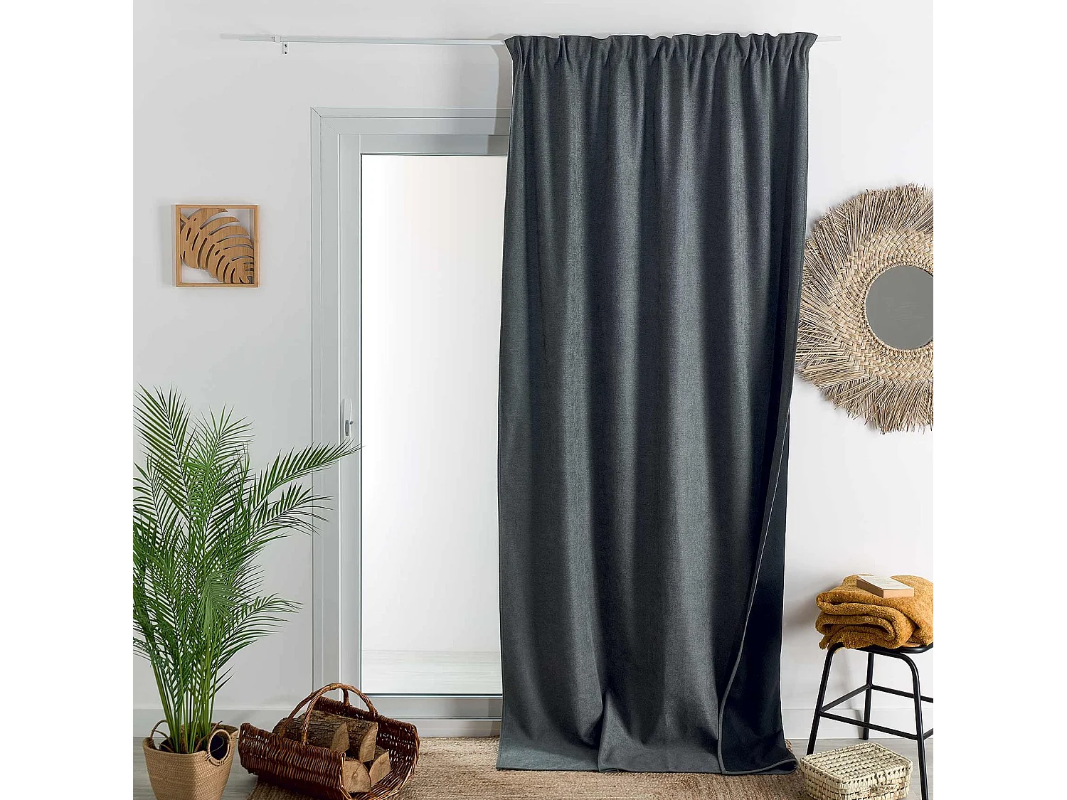 Rideau thermique phonique et semi occultant à galons fronceurs KONFOR