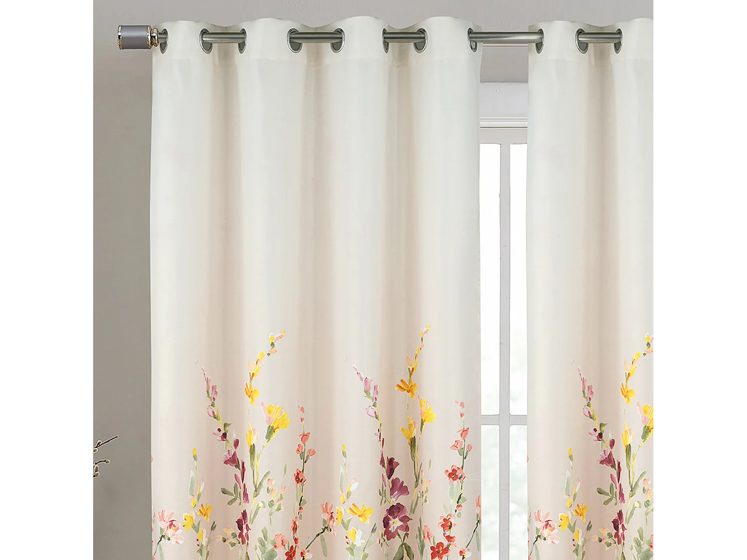Par de Cortinas con Ojales y Motivo Floral Multicolor 140 x 260 cm