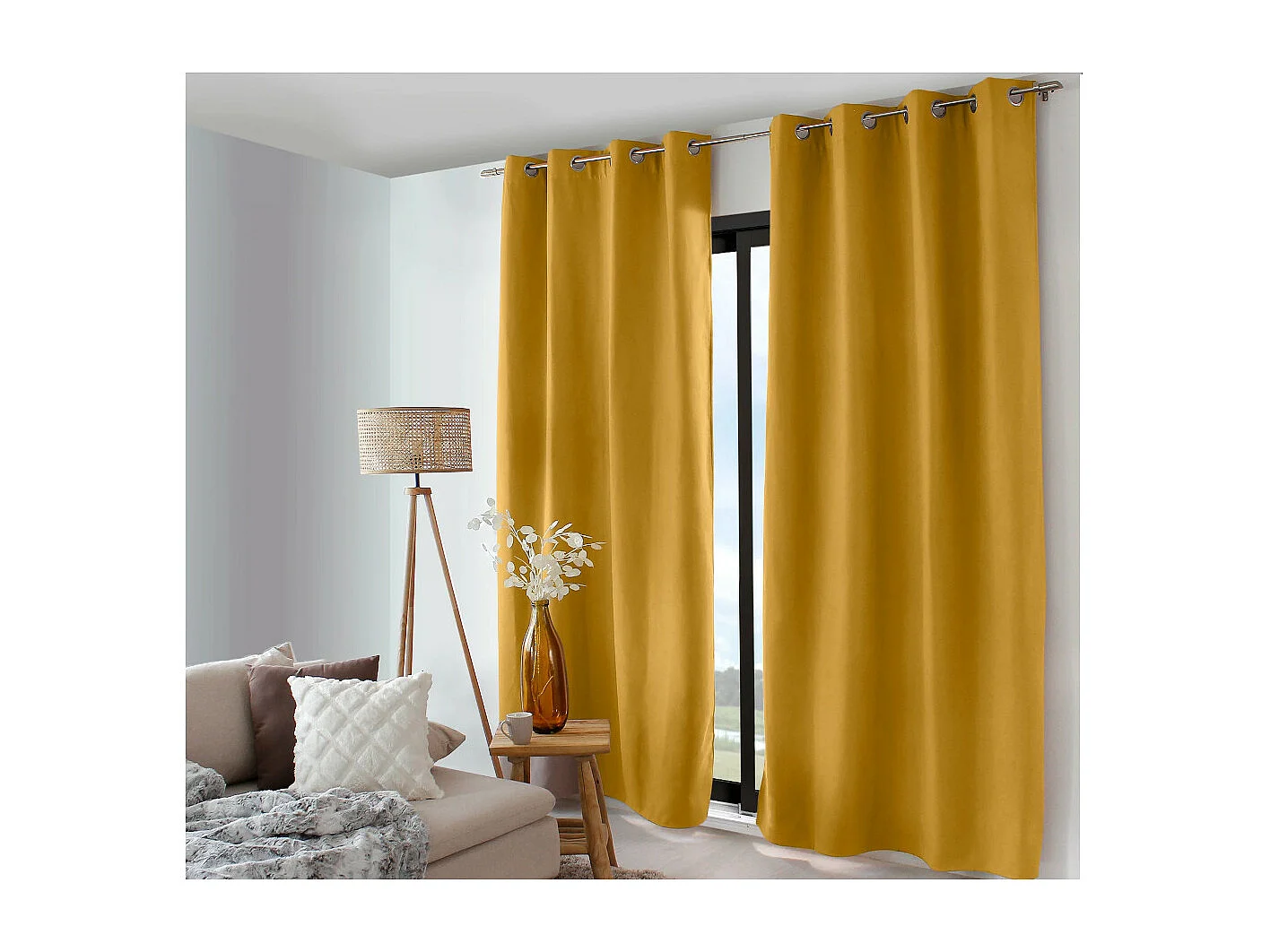 Rideau Thermique Occultant  "Nordica" 135x240cm Moutarde