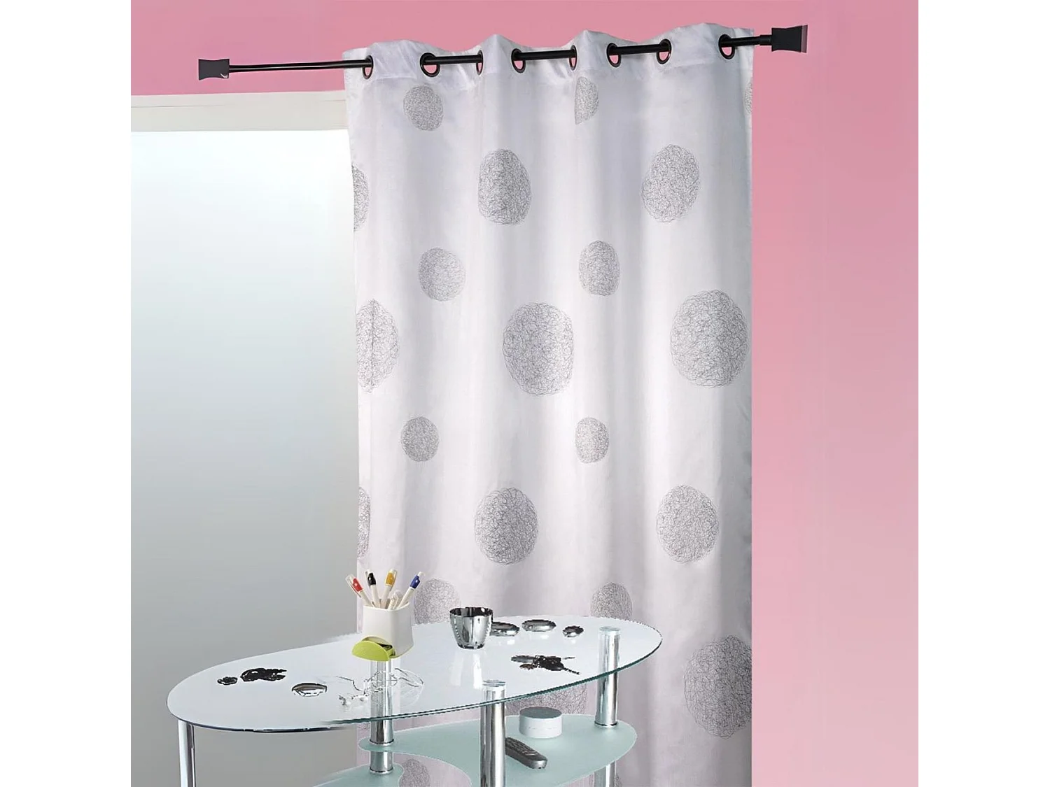 Cortina Blanca Shantung Bordada 'Círculos Mezclados' 140 x 260 cm