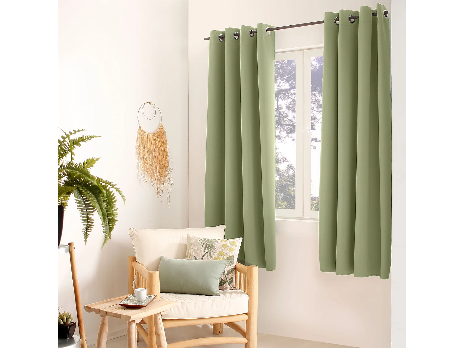 Rideau Occultant à Œillets "Reglisse" 140x180cm Vert Olive