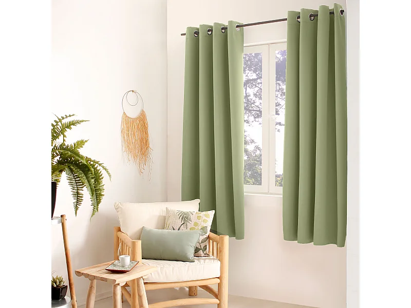Cortina opaca lisa con 8 ojales, 100% poliéster, 140 x 240 cm, 210g/m², lavable en lavadora