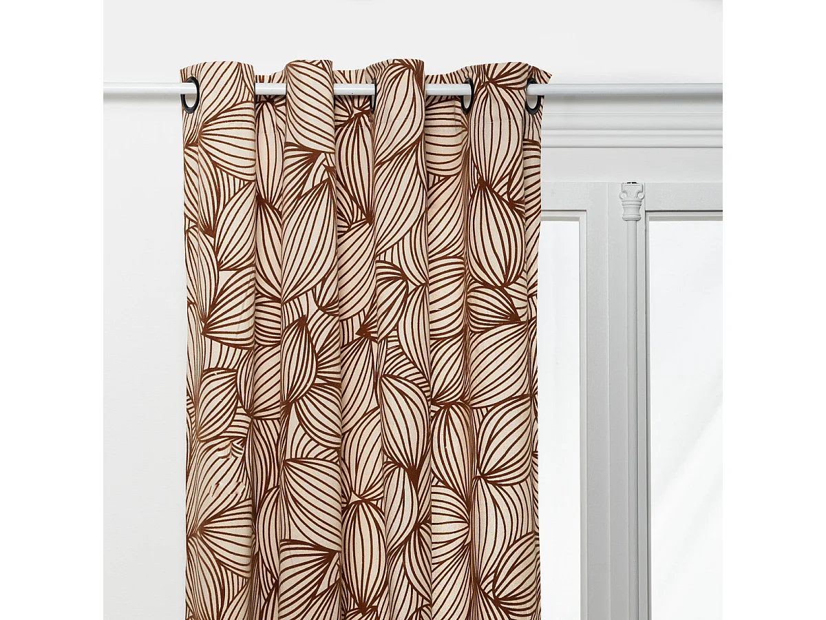 Cortina con ojales, terciopelo flocado con motivo de hojas 140 x 260 cm